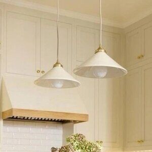 Serena & Lily Rhode Ceramic Pendant-Salt Beige/Brass Accents